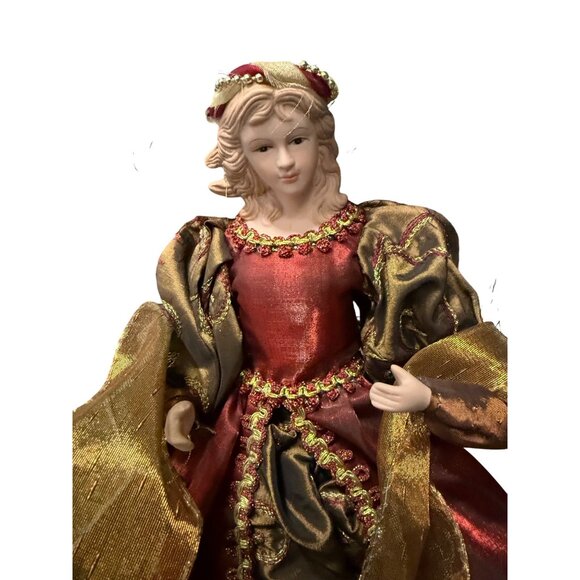 Victorian Angel Tree Topper With Gold & Red Gown - Picture 2 of 7
